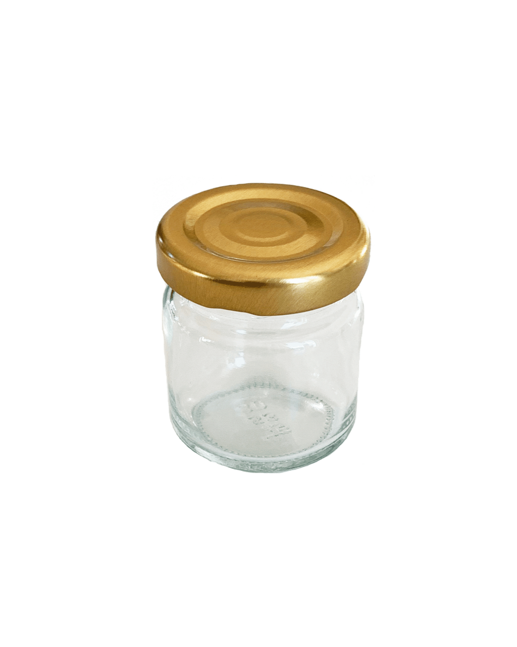 Mini Marmeladenglas rund mit 53ml Fassungsvermögen und mit Twist-Off Deckel TO43 in gold mit Button